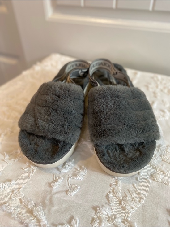 Koolaburra Shoes - Koolaburra Gray Faux-Fur Slide Sandals
